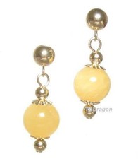 8MM YELLOW JADE 14K YELLOW GOLD 5MM BALL POST EARRINGS