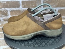 Merrell Encore Adams Dark Earth Brown Suede Leather Slip On Clogs Womens Size 6