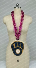 New MLB Milwaukee Brewers Jumbo Big PINK Fan Chain Necklace Foam MI USA