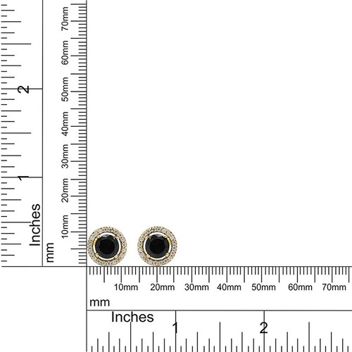Halo Stud Earrings Lab Created Black Spinel & Natural Diamond in 14K Yellow Gold - Picture 4 of 4