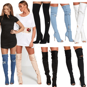 ripped jeans thigh high boots