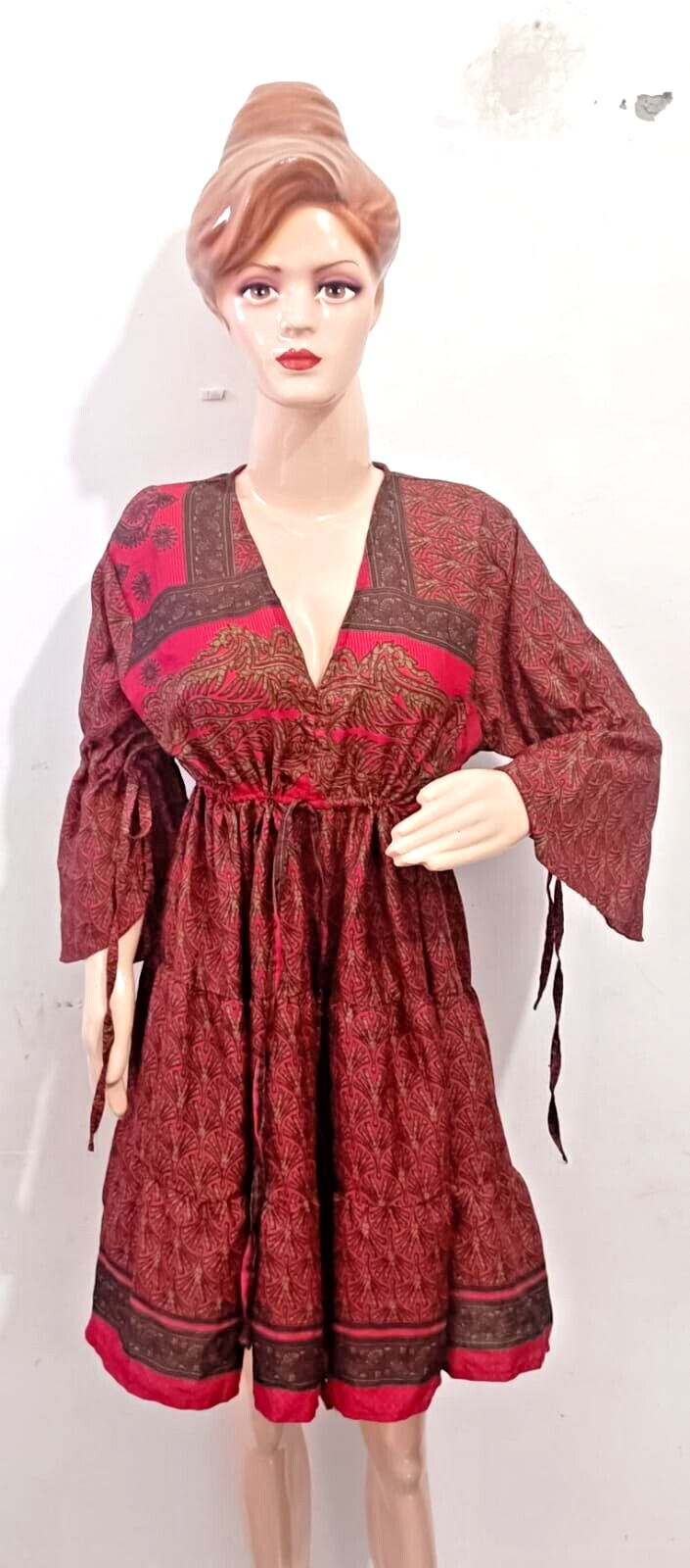 Kimono Seda Multicolor Seda Sari Bata Bata Mujer Bata De Baño Maxi Vestido