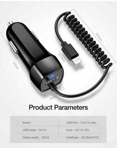 Fast Car Charger Type C USB For Samsung Galaxy S6 S7 S8 S9 S10 Retractable Cable - Picture 9 of 13