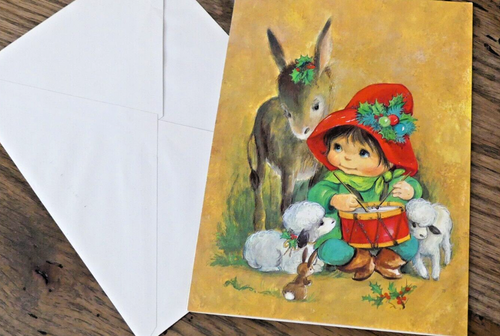 Vintage aber neu Sonnenschein Karte kleiner Trommler Junge Urlaub Weihnachten Grußkarte - Bild 9 von 11