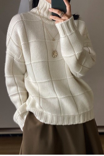 High-neck Thick Sweater Women Loose Lazy Autumn Winter New Knitted Sweater - Picture 11 of 23