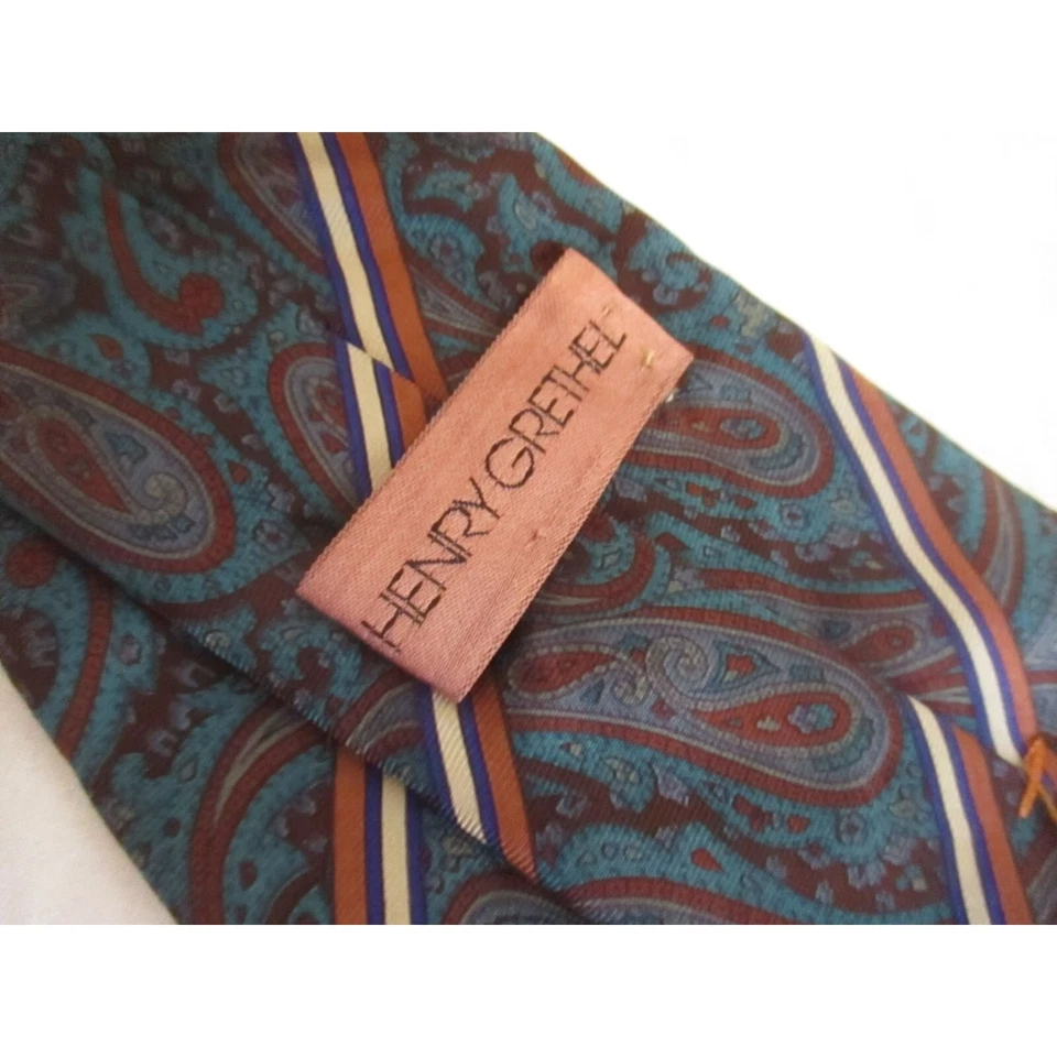 Corbata de seda vintage para hombre 3,5” 56” Henry Grethel cachemira a rayas Foto 4 de 4
