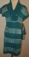 Women's Made For Me.. Green StripeShort Sleeve Sweater Dress & Beanie Sz Medium
