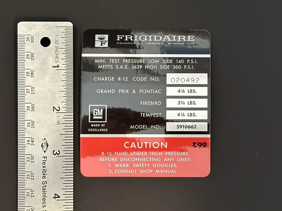 1968 69 Pontiac Gto Firebird Frigidaire AC Compressor Decal [CORRECT!] - Изображение 3 из 4