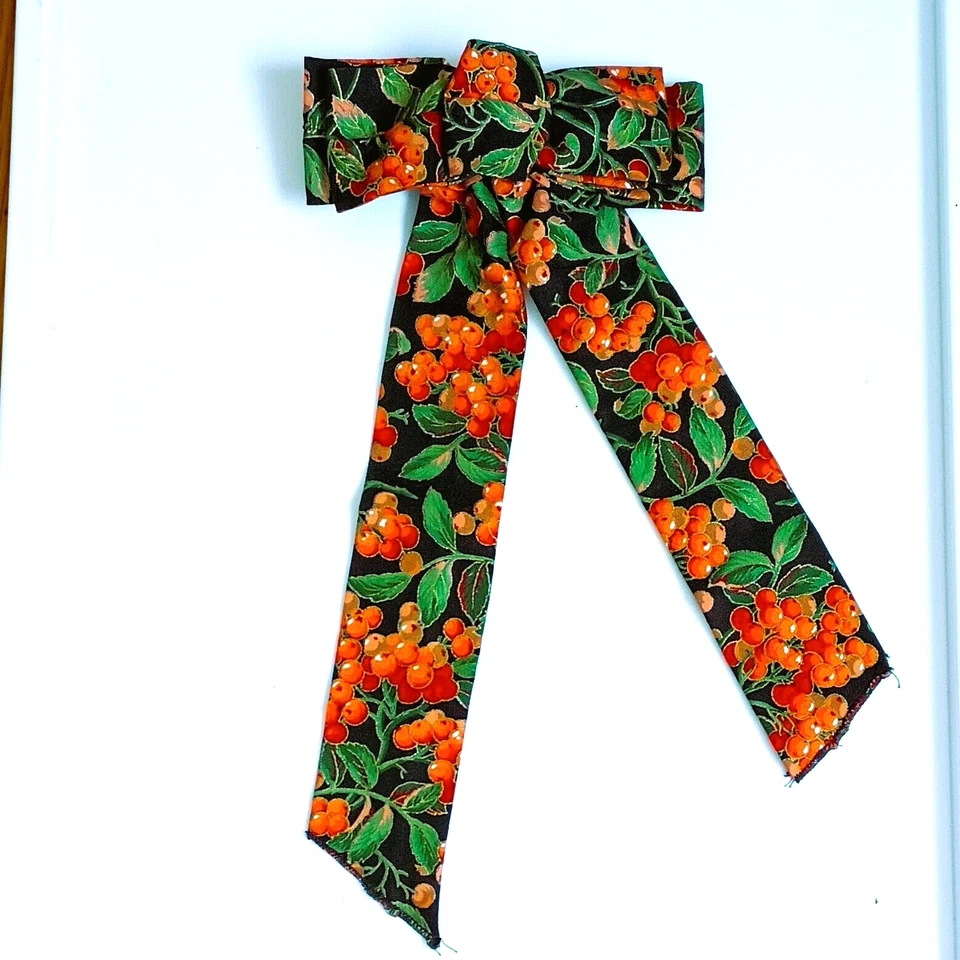 Vitg Girls Floral Cherry Dress 10PP w Hair Bow Large Black Velvet Lace Collar - Image 2 of 4