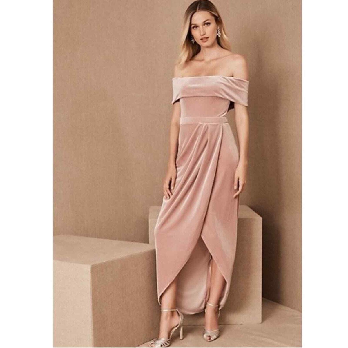 off the shoulder tulip dress BHLDN Dress Edison Off The Shoulder Tulip in Pink Velvet