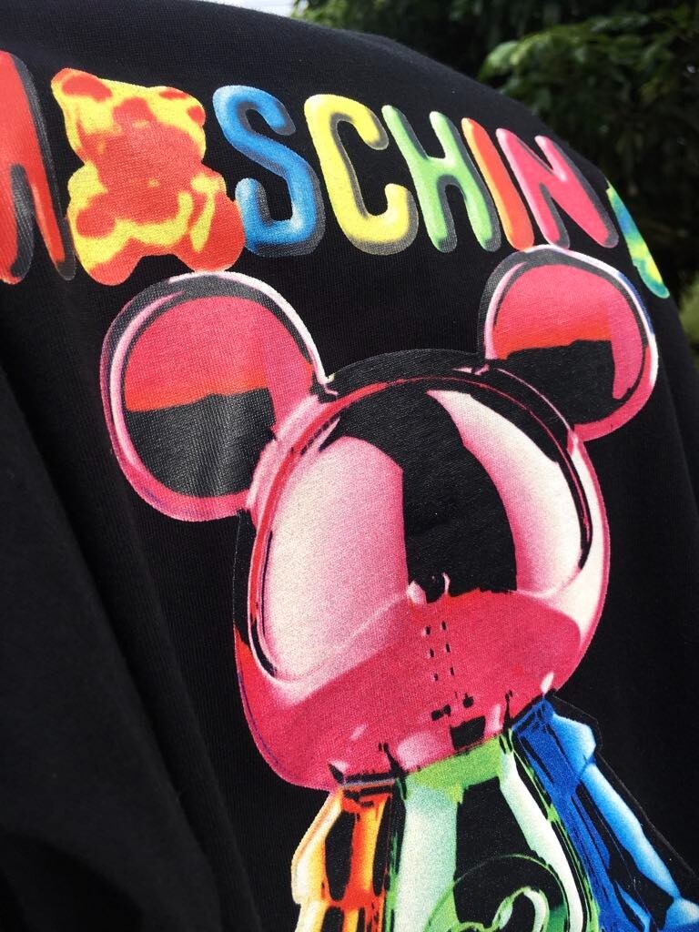 MOSCHINO Teddy Bear Colorful Print Black T-Shirt Women's
