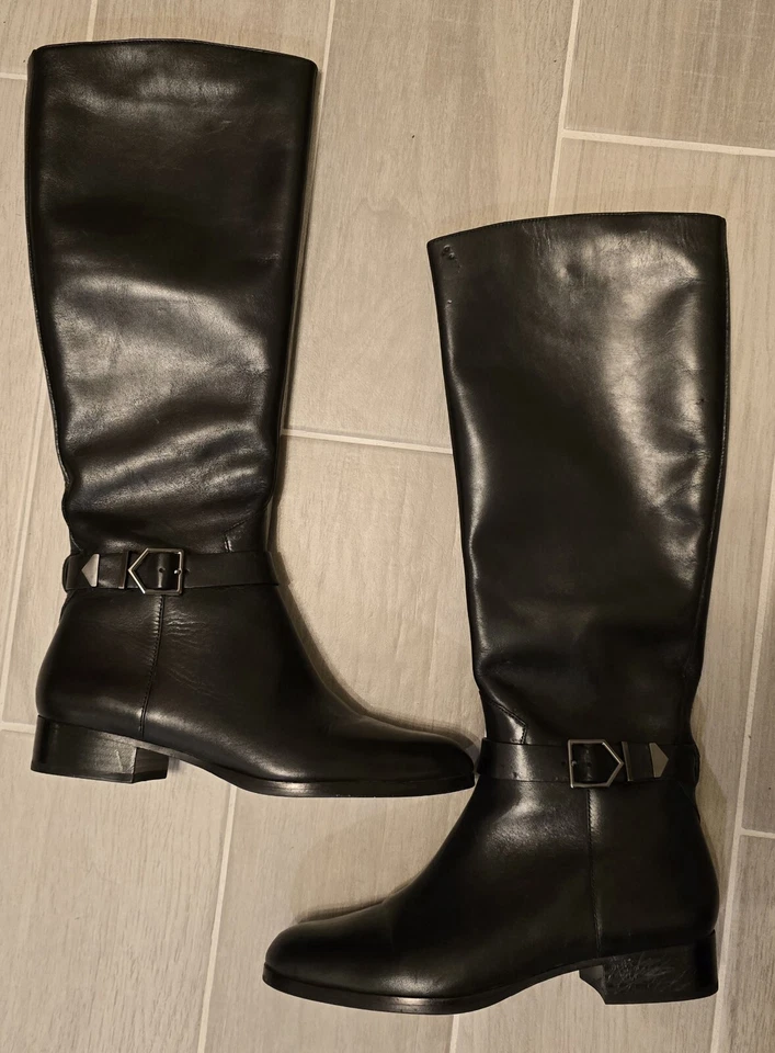 Via Spiga Botas Hasta la Rodilla Cuero Negro Zapatos de Montar Altos Para Mujer Talla 7.5 M Cremallera Foto 2 de 4