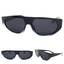 New Contemporary Modern Futuristic Retro Shield SUNGLASSES Black Frame Dark Lens