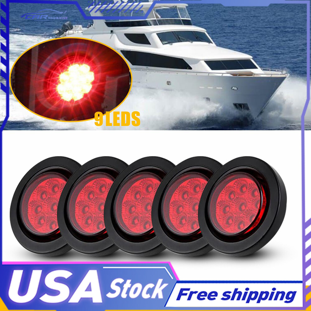2 Inch DOT Red Round 5x9 LED Trailer Marker Lights with Grommet for Truck RV Bus