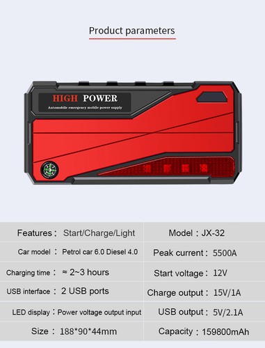 159800mAh Car Jump Starter Booster Jumper Box Portable PowerBank Battery Charger - Picture 12 of 15