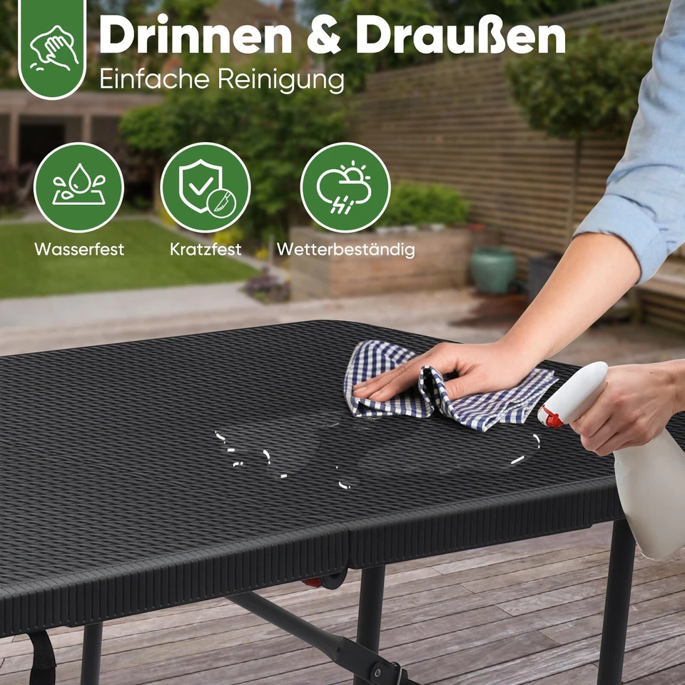 180cm Bierzeltgarnitur Tisch+ 2x Bierbank Festzeltgarnitur Rattan-Optik - Bild 3 von 4
