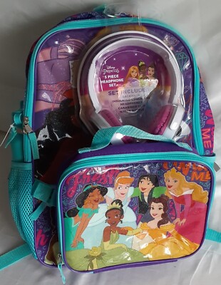 Disney Princesses backpack lunchbox and headphones 5 piece set