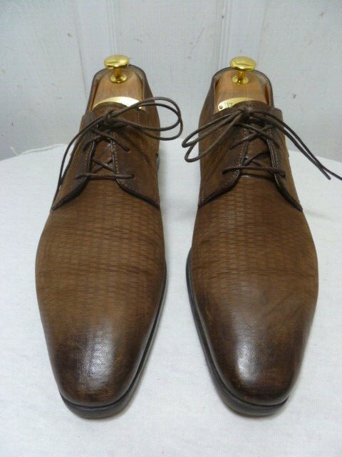 SAOLA SCARPE ELEGANTI DERBY SANTONI UOMO PELLE MARRONE INVECCHIATO MISURA 61 2