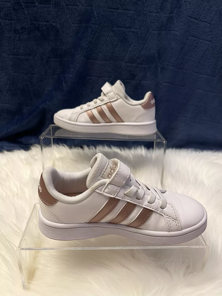 adidas Grand C White/Rose Gold Girl&#039;s Sneakers - NWOB EF0107 Sz 10.5 K | eBay