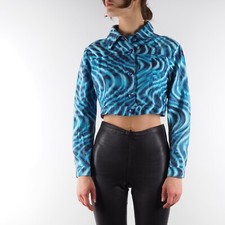 Vintage Versace Classic V2 Women Blue Crazy Print Crop Jacket size 42 S / M 90s