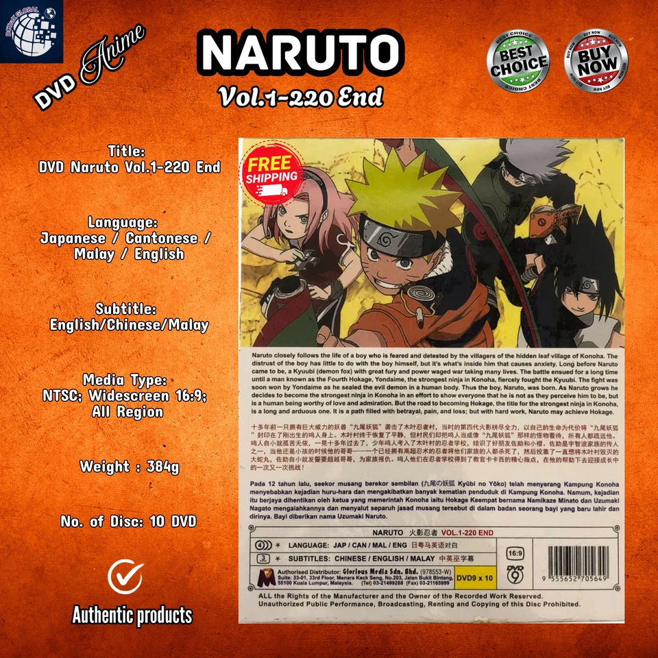 NARUTO VOL.1–220 END COMPLETE ANIME DVD | ENGLISH SUBSTITLE | US FREE SHIPPING - Image 2 of 4