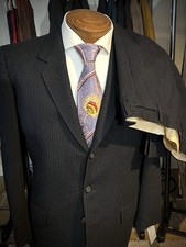 1950s VINTAGE BLUE 2 PIECE SUIT 42R 36W CONMAR ZIPPER HOLLYWOOD DROP LOOP