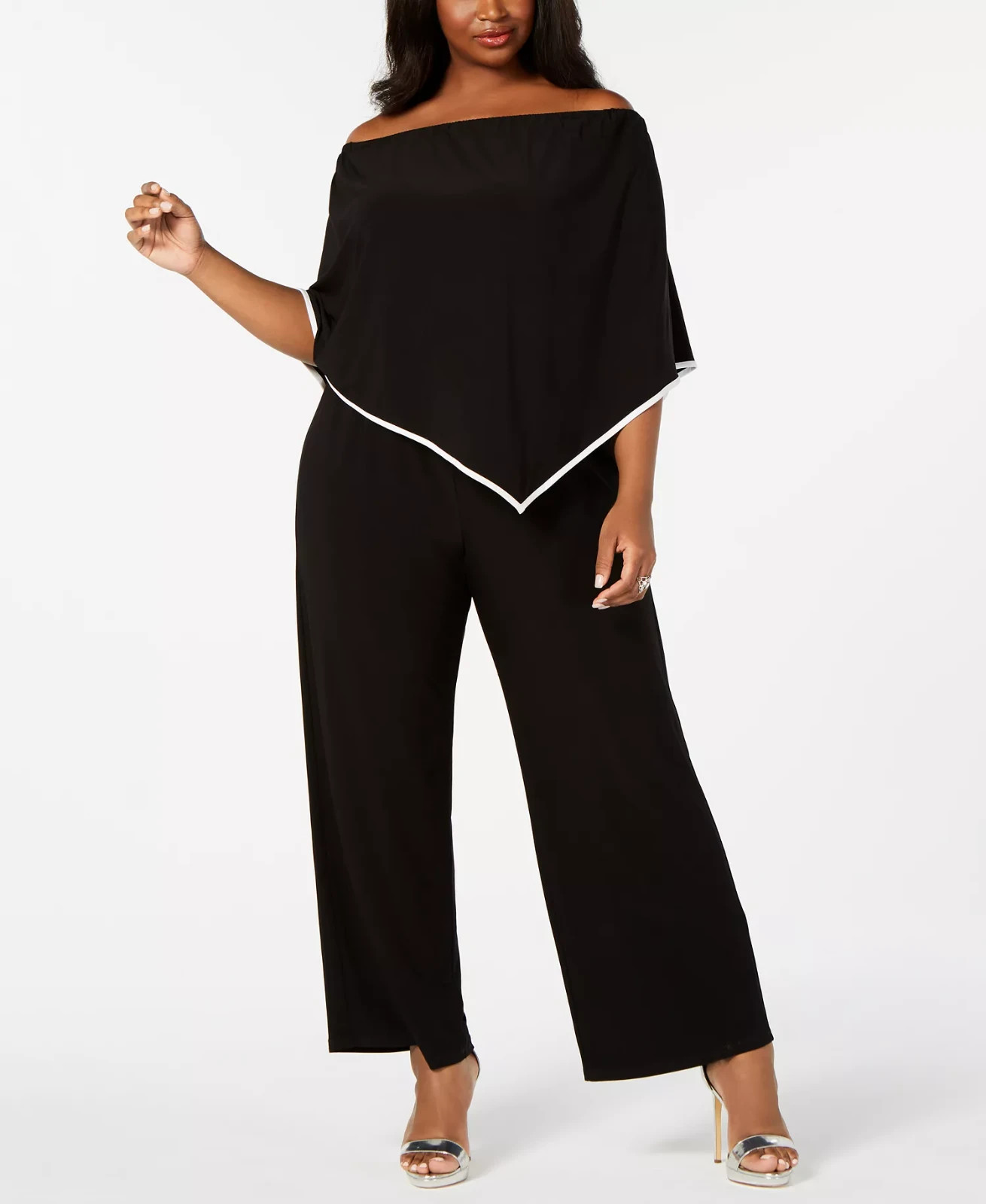 Mono poncho con hombros descubiertos talla grande MSK - negro blanco - 1X
