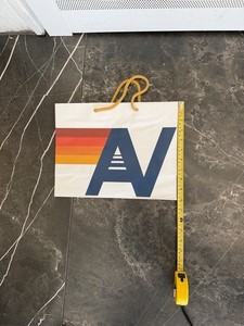 Paper Bag AV Logo 'Live, Love, Fly' Design White Red Orange Stripes Handle