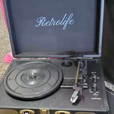 Retrolife Black Record Player with Headphone Jack and Line In