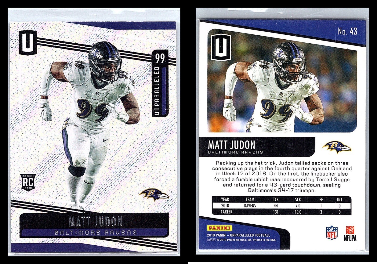 2019 Panini Unparalleled - Matt Judon #43 (RC) Ravens