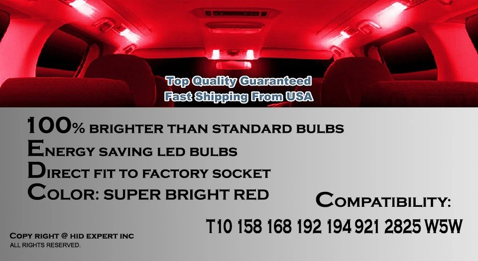4 piezas T10 168 194 LED Alta Potencia Rojo Repuesto Ajuste Auto Respaldo Bombillas O440 Foto 3 de 4