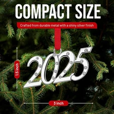 Christmas Ornament 2025 – Metal Year Ornament with Clear Diamond Accents,