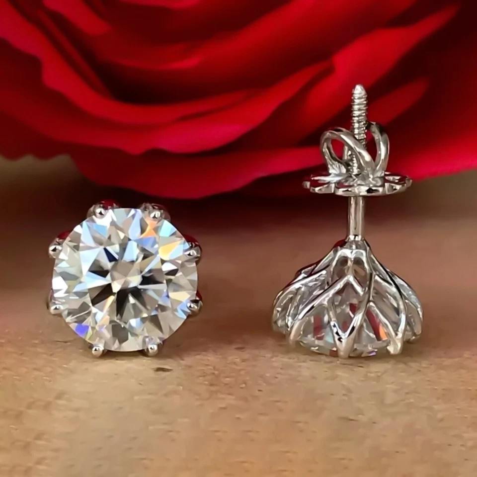 Aretes de diamantes tratados blanco roto de 8 quilates en oro blanco de 14 k certificados Foto 3 de 4