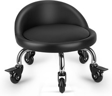 Rolling Stool with Backrest Low Height Rolling Stool with PU Leather, Roller Sto