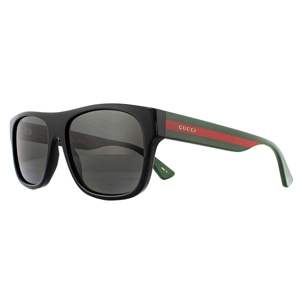 Gucci Sunglasses GG0341S 002 Black with Green and Red Stripe Gray