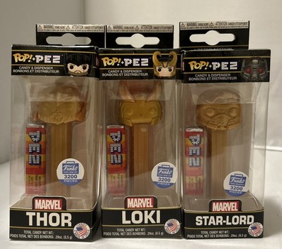 Lot Of 3 Funko Pop Pez Marvel Gold Thor Loki & Star-Lord Exclusive 3200 Limited