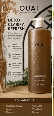 OUAI Detox Shampoo, 32 fl oz / 950 ml for All Hair Types Rose Lychee Musk