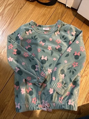Disney Minnie Mouse Toddler Long Sleeve Top 5T Green Pink Floral Print Corduroy