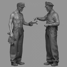 1/35 Scale WWII US Navy Mechanics Resin Figures Shipyard Diorama Crew Set of 2