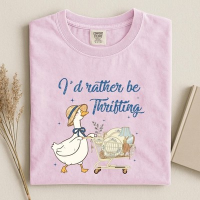 Thrifting Goose Graphic T-Shirt, Vintage Aesthetic I'd Rather Be Thrifting Tee