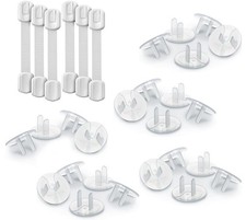 24 Outlet Plug Covers Bundle with 6 Safety Strap Locks for Child Safety