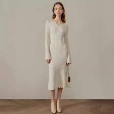 New Women's Long Sleeve Knitted Hollow Fishtail Skirt Fashion Slim Hip Dress