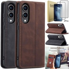 For Samsung Galaxy S25 Edge Flip Leather Card Slot Case Cover Screen Protectors