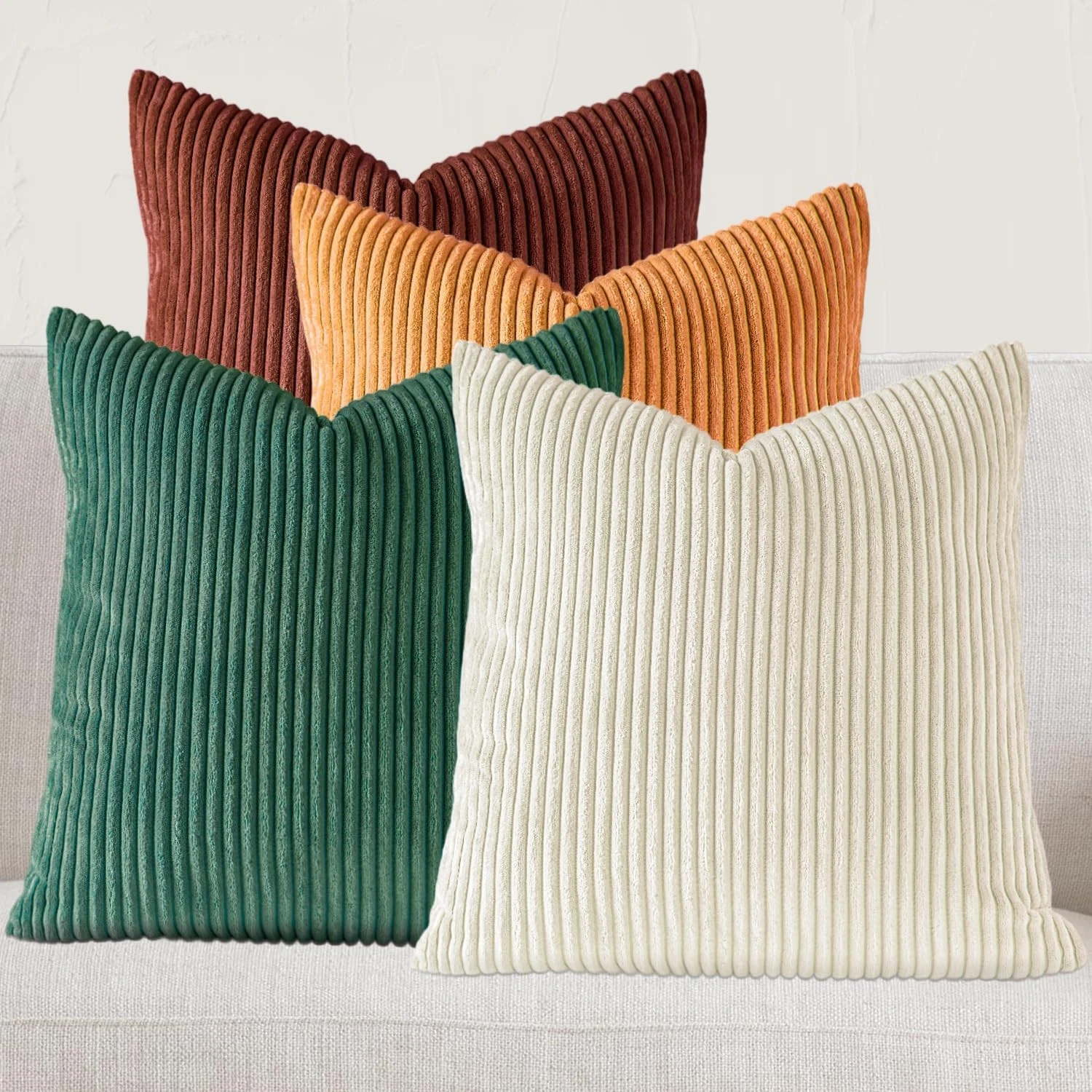 Pack of 4 Throw Pillow Covers 18x18 Inch Soft Boho Striped Pillow Case Covers...