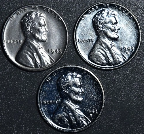 1943-PDS 1C LINCOLN WHEAT STEEL CENT Lot of 3 KM# 132a Grade: BU A6750