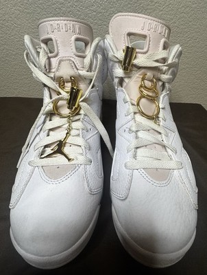 Nike Air Jordan 6 Gold Hoops Women s 9 (Men 7.5) White Sneakers 