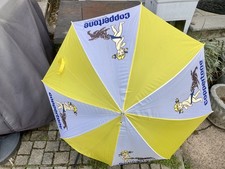 Vintage Coppertone Umbrella-Classic girl-dog image, yellow/white, missing clamp