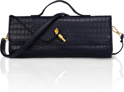 Larcenciel Clutch schwarz für Damen, Krokodildruck Leder Abend 