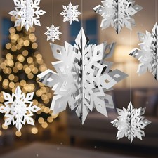 Versatile 24PCS 3D Snowflake Ornaments in White and Silver for Festive Occasions