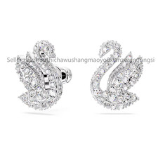 New Swan stud earrings Swan, White, Rhodium plated 5647873
